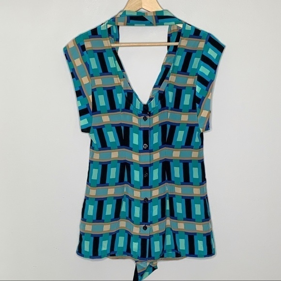 Tracy Reese top blue Silk geometric low back XS - Picture 9 of 12